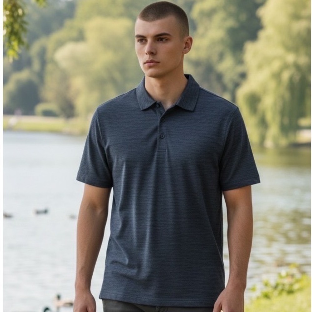 BKE Denim Mens Space Dye Polo Shirt Charcoal Blue‎ Short Sleeve TS002312M Large